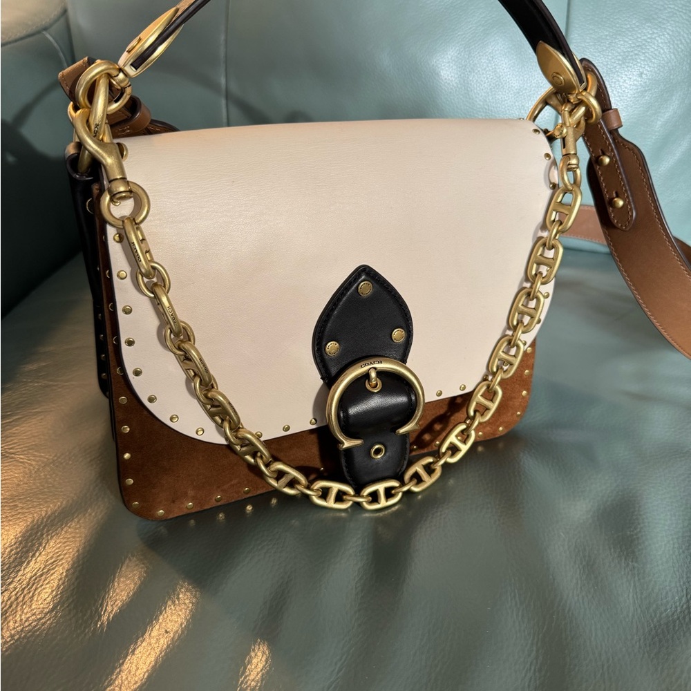 Coach Beat Leather and Suede Bag with Rivets Shoulder Crossbody